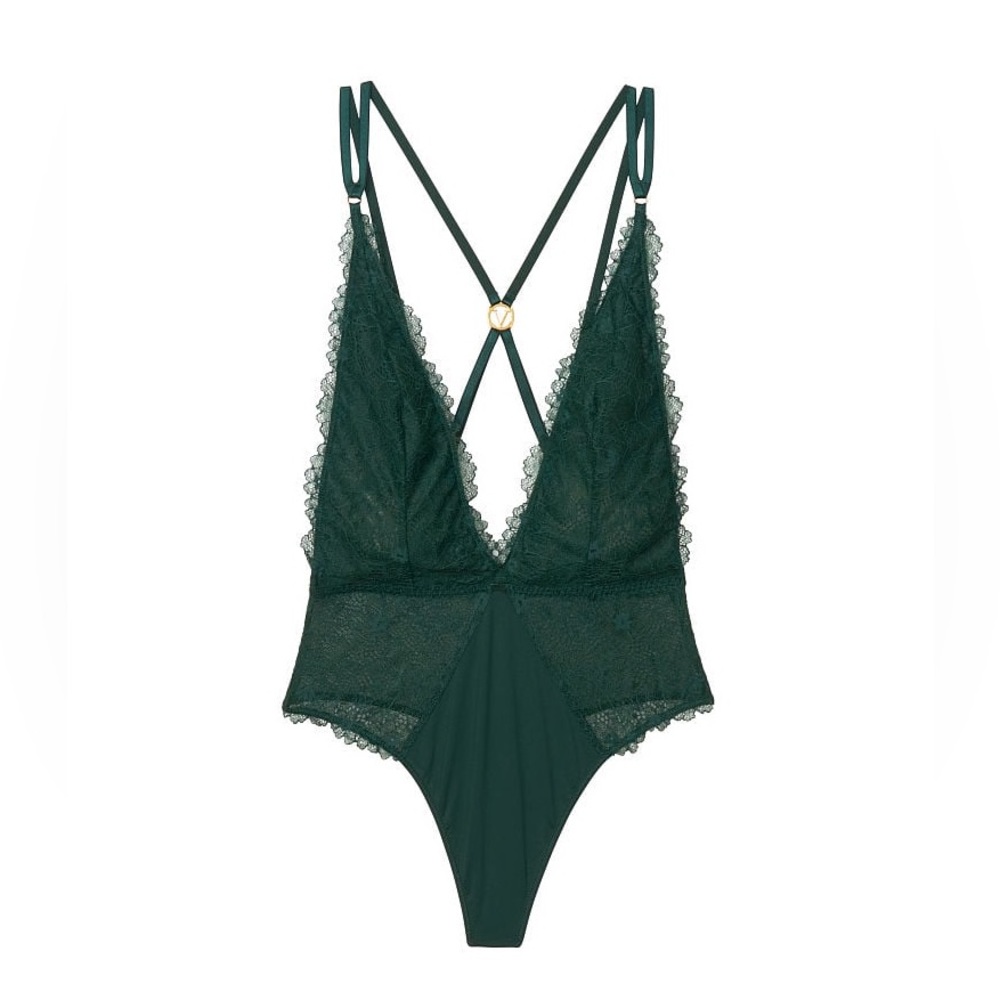 NWT Victoria’s Secret Green Lace Plunge Bodysuit